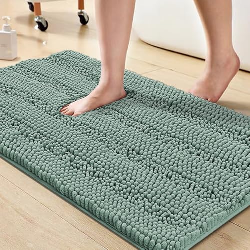 Image of Turquoize Bathroom Rug 20 inchx32 inch, Soft Chenille Bath Rug, Duckeggshell Blue
