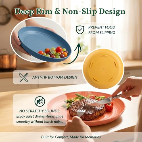 Image of Homienly Deep Dinner Plates Set of 8 Alternative for Plastic Plates Microwave and Dishwasher Safe Wheat Straw Plates for Kitchen Unbreakable Salad Plate with 4 Colors (Colorful, 11 inch)