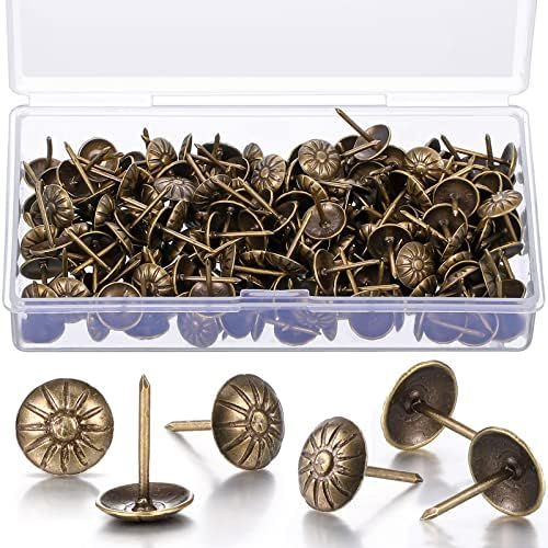 200 Pcs Upholstery Tacks for Decorative Furniture Upholstery Nails 7/16 Inch Vintage Head Diameter Brass Daisy Thumb Tack Push Pin Furniture DIY Decorative (Antique Brass)