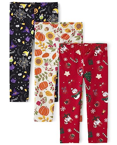 The Children's Place Baby Girls' and Toddler Special Occasion Halloween Thanksgiving Christmas Leggings 3-Pack