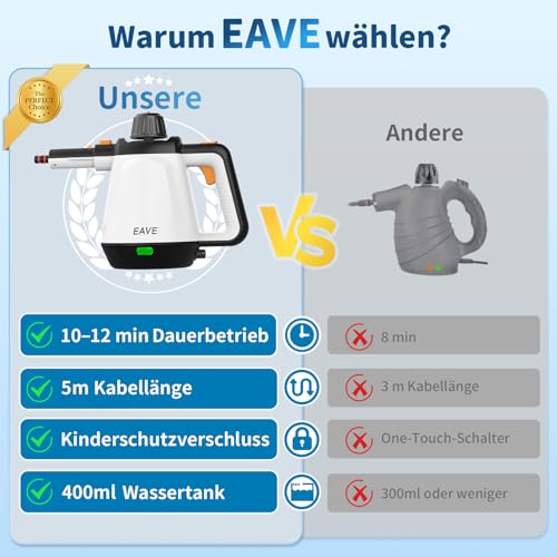 Dampfreiniger Handgerät, 110℃ Steam Cleaner zur effizienten Reinigung, vielseitiger Dampfreiniger für Alles mit 10 Aufsätzen & 5m Netzkabel, Handdampfreiniger für Sofas, Teppiche, Fugen, Fettspuren,WT