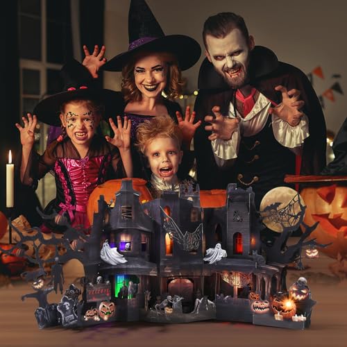 Image of Pop Up Halloween Card, Jumbo Musical Light Up Spooky Castle Card with Sound