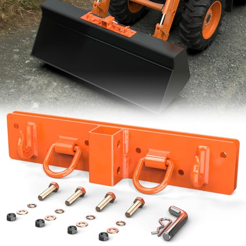 Universal Tractor Bucket Grab Hooks 2 Receiver 3/8 Bolt On Grab Hooks with 1/2 Forged Tie Down D Rings for Tractor Buckets with Back Steel Plate(Orange)