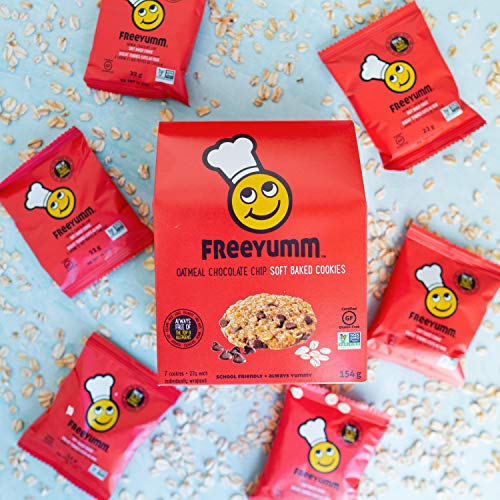Freeyumm Oatmeal Chocolate Chip Soft Baked Cookies - Plant Based - Allergy Friendly Snacks - Gluten Free - Safe For School - 21 Individually Wrapped Cookies #TOP2