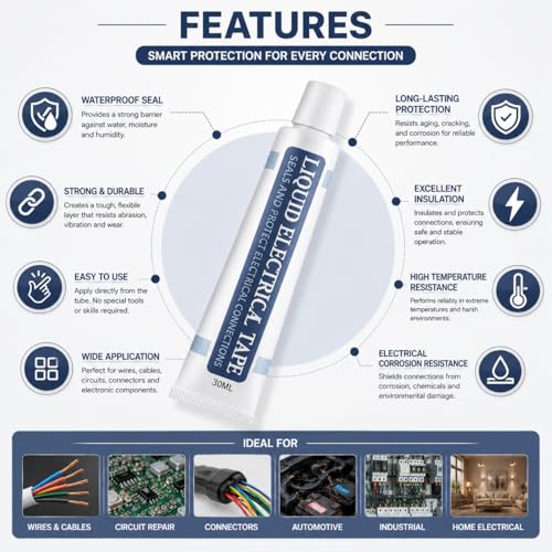 Image of Liquid Electrical Tape 30ml Waterproof Wire Sealant | High Temperature Insulation Coating for Cable Connections and Circuit Repair | Protective Electrical Sealing Paste