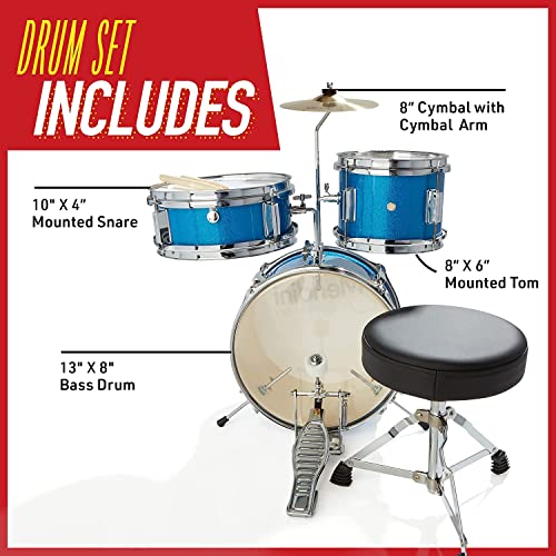 Mendini By Cecilio Kids Drum Set - Junior Kit W/ 4 Drums (Bass, Tom, Snare, Cymbal), Drumsticks, Drum Throne - Beginner Drum Sets & Musical Instruments #TOP2