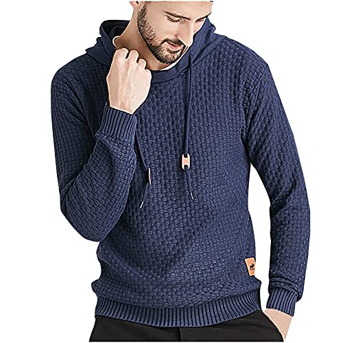 Hoodies for Men Pullover Ribbed Knit Casual Long Sleeve Pullover Hooded Slim Fit Solid Sport Crewneck Sweatshirts