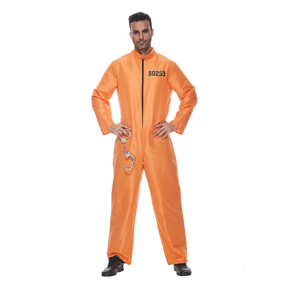 EraSpooky Adult Men Orange Prison Uniform Party Costume Halloween Prison Inmate Clothes