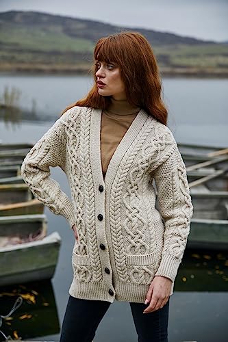SAOL 100% Merino Wool Cable Knit Button Cardigan Long Sleeve with Pockets for Ladies4