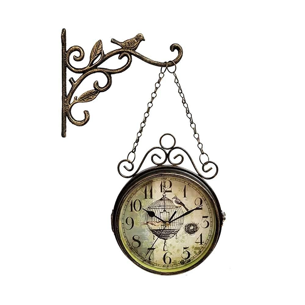 Horloge extérieure double face de jardin rétro à piles pour mur de terrasse