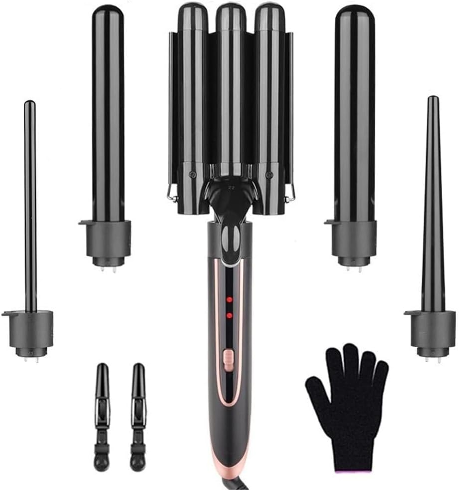 Electric 5-in-1 Hair Waver Curler, Professional Tourmaline Ceramic Curling Wand, Rapid Heating, 60S, 360° Rotating, Adjustable Temperature