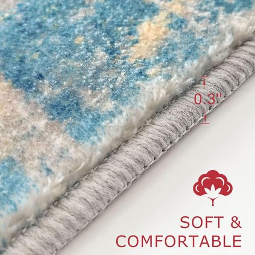 KOZYFLY Modern Abstract Runner Rug 2x6 Turquoise/Beige/Grey/Yellow Runners for Hallways Kitchen Rug Non Slip Washable Carpet Rug Runner Laundry Mat with Soft Low Pile for Entryway Bathroom Bedroom