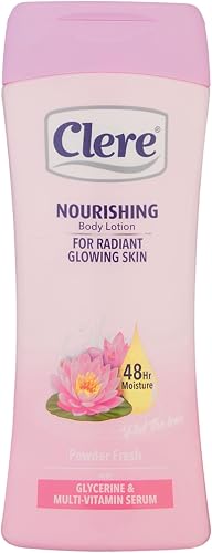Clere – Nourishing, Body Lotion, For Radient & Glowing skin, with Glycerine & Mult-Vitamin serum, 48hr moisture, Powder Fresh, 400ml