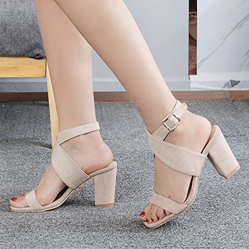 Sandales à talon haut beige à boucle réglable et sangle croisée tendance