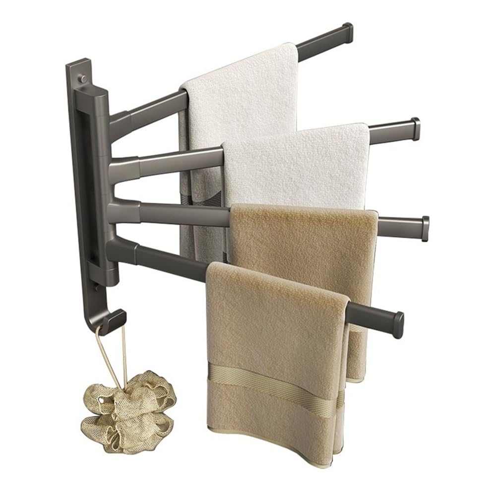 Porte-serviettes mural pivotant 180° gris 4 barres étagères accessoires rangement salle de bain