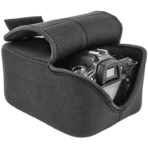 Kameratasche für große SLR DSLR Spiegelreflexkameras mit Objektiv - Neopren Schwarz - Wasserabweisend – Bild 3