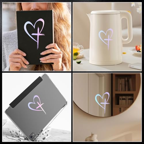 Image of Love Cross Sticker Decal, Love Heart Sticker Decal, Vinyl Car Stickers, 8.7 inchx6 inch Waterproof Decal, for Cars, Windows, Bumpers, Trunks, Notebook, Car Exterior Decorative Stickers (Multicolored)