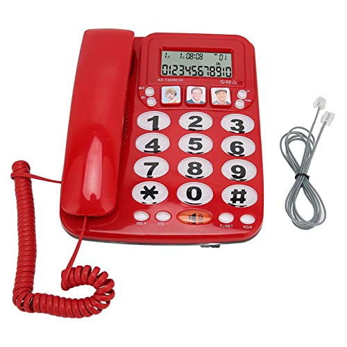 Teléfono fijo con cable rojo con memoria y altavoz miniatura 7