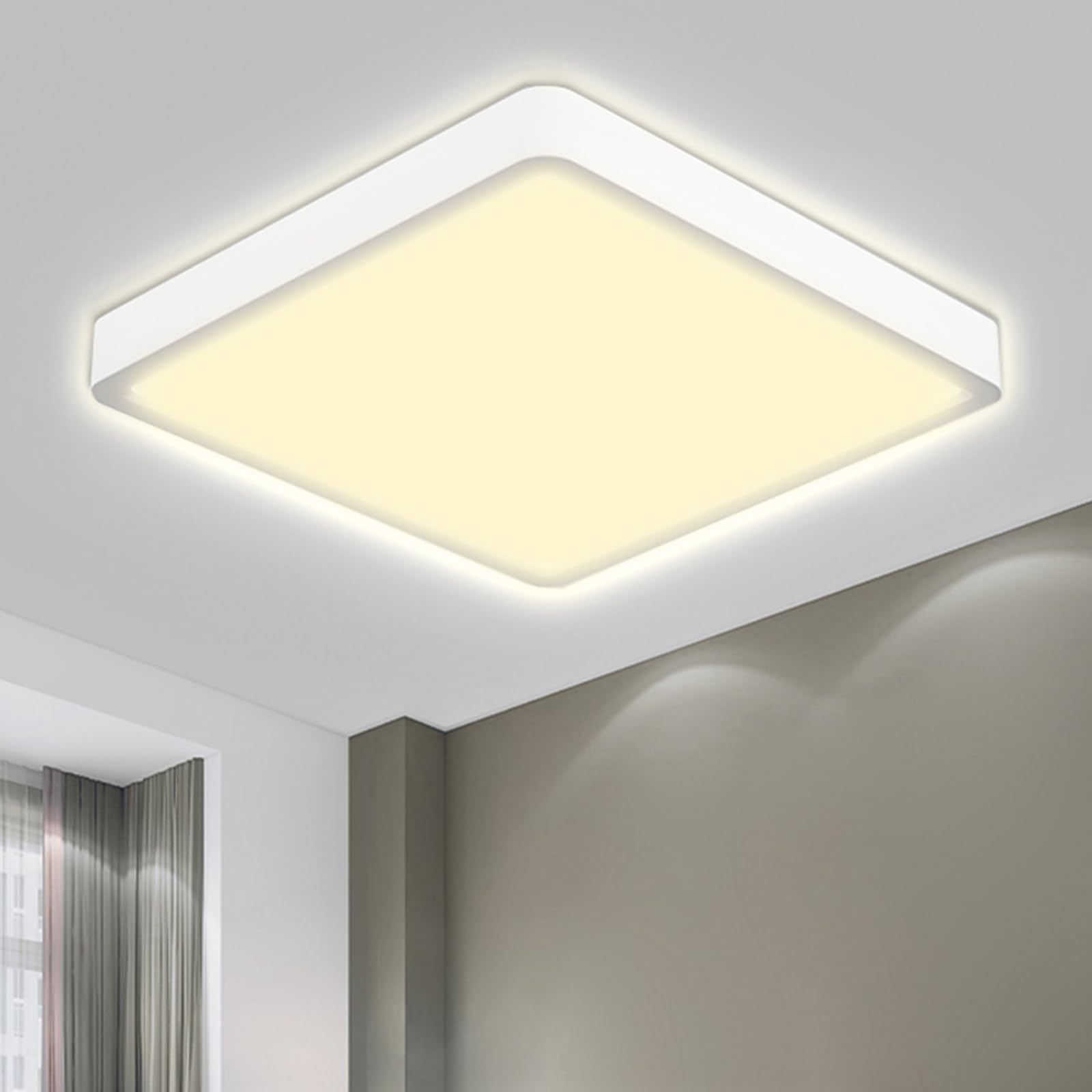 LQWELL® Deckenleuchte LED Deckenlampe, IP44 Wasserfest Badlampe Quadrat Flach 32W 3000K 3400LM Modern Schlicht Lampe Dünn für Wohnzimmer Badezimmer Schlafzimmer Küche Balkon Keller Büro, 400 * 25mm