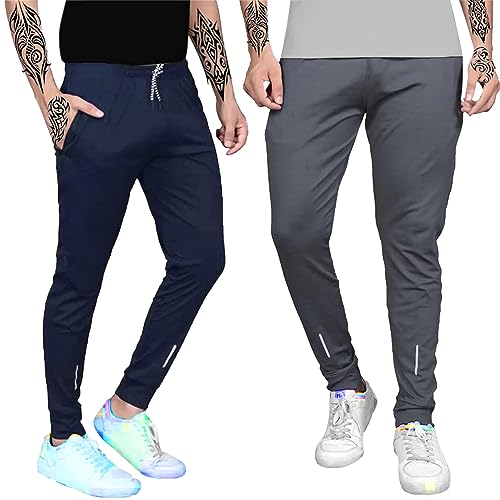 Image of LookMark Men's Mid Rise Combo Slim Fit Solid Lycra Blend Full Elastic Sport Wear Running Gym Stretchable Jogger Track Pant(Track 03)