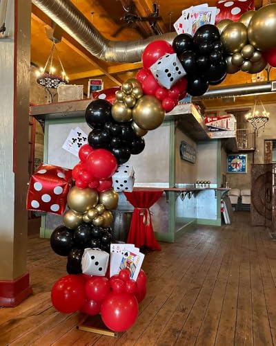 Image of 204Pcs Casino Balloon Garland Arch Kit - Casino Theme Party Decorations with Dice Boxes Large Poker Cards Party Balloons for Birthday Game Night Las Vegas Casino Night Theme Party Decorations