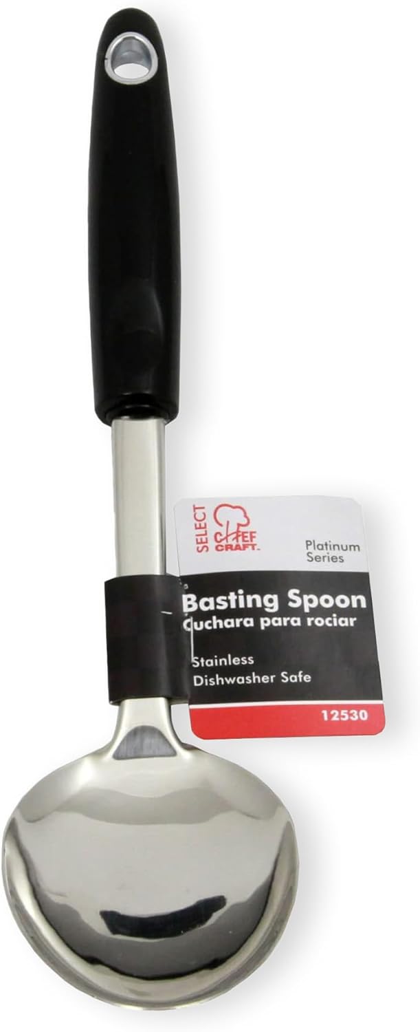 12-Inch Stainless Steel Basting Spoon with Black Handle