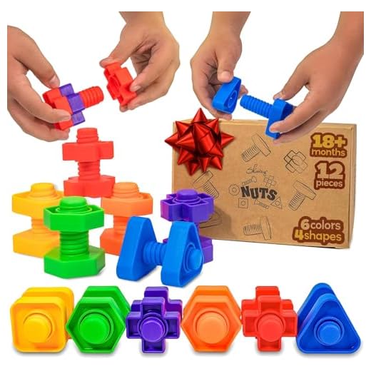 Skoolzy Jumbo Nuts and Bolts Toddler Toys Montessori Toys Building Stocking Stuffers for Toddlers Boys, Girls | 12 pc Occupational Therapy Tools Matching Fine Motor Skills | Learning Activities
