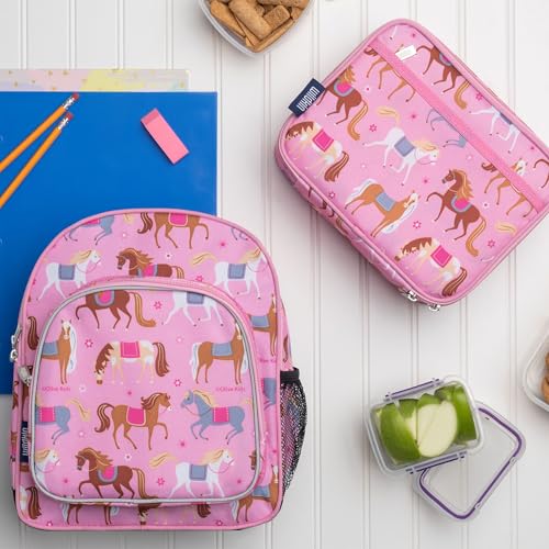 Image of Wildkin 12 Inch Toddler Backpack for Kids, Horses | Ages 3-7, insulated front pocket - coordinates with matching Wildkin nap mats and water bottles