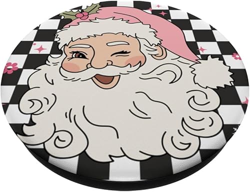 Miniatura 2 de PopSockets PopGrip estándar de Navidad retro a cuadros rosa floral nieve patrón PopSockets estándar