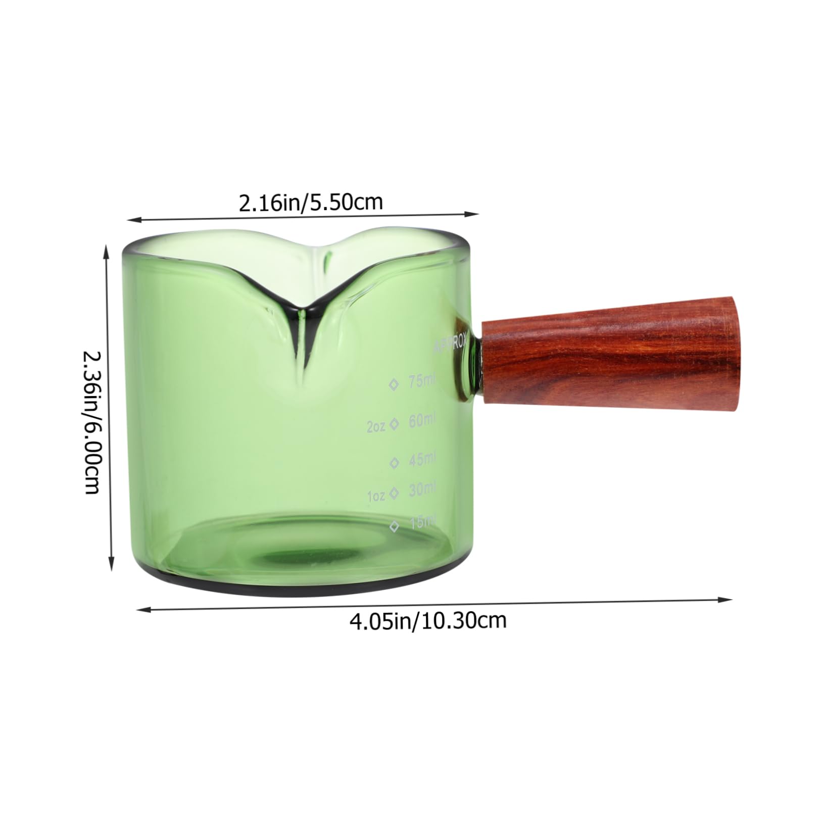 SOLUSTRE Double Spout Glass Milk Jar with Wooden Handle Multi Purpose Coffee Container for Milk and Latte Art Stylish and Lightweight Design for Home Coffee Shops