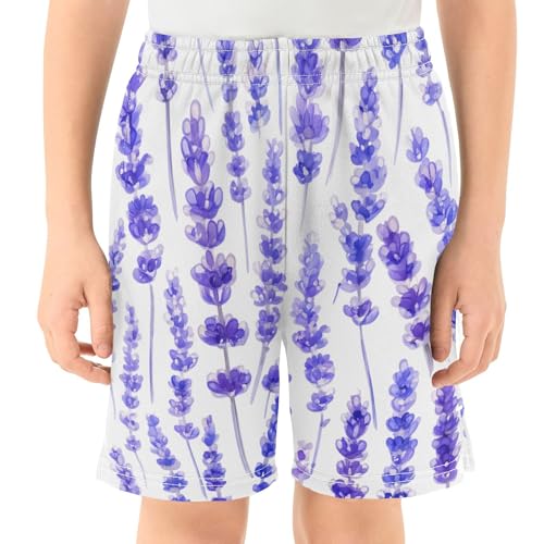 Lavender Athletic Shorts with Zipper Pockets, Youth Boys Athletic Running Shorts for Summer2