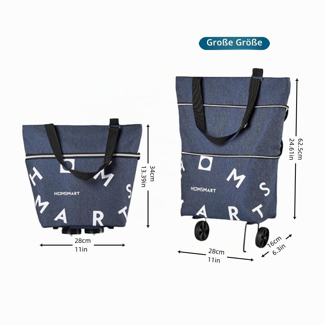 Faltbare Einkaufstasche mit Rollen, Expandierbare Tragbarer Einkaufstasche, Klappbarer Shopping Trolley, Wiederverwendbarer 2 in 1 Faltbarer Einkaufstrolley Groß