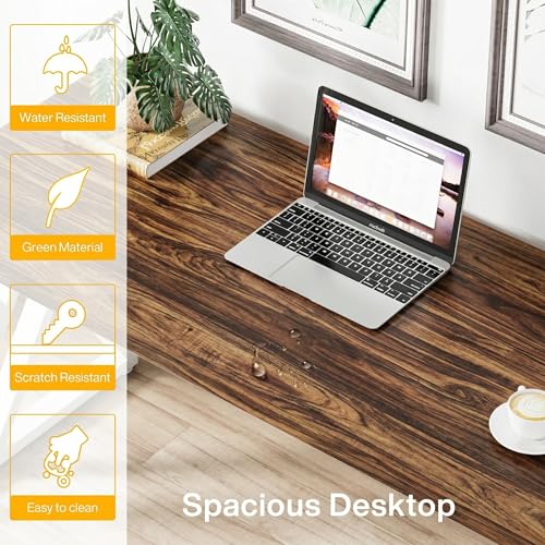 Image of Tribesigns Modern Walnut /White 55 inch Heavy Duty Computer Desk, Study & Work Desk, 23.6 inchD x 55.1 inchW x 29.5 inchH, Z-Shaped Metal Legs, 330 lbs Capacity
