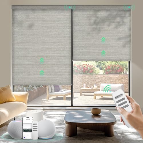 HeyBlinds Motorized Blinds with Remote, Smart Roller Shades with App