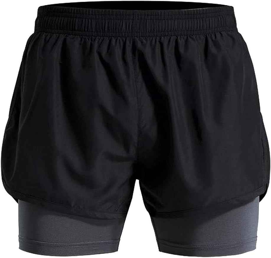 FENZL Men's Fitted Shorts Two Pieces Bodybuilding Workout Gym Running Tight Lifting Shorts