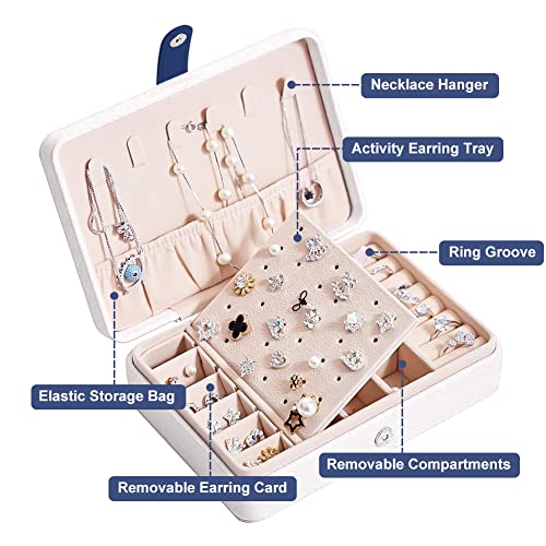 Chya Small Jewelry Box For Women Girls, Pu Leather Travel Jewelry Organizer Case, Portable Jewellery Storage Holder Display For Ring Earrings Necklace Bracelet Bangle Watch Men Kids Gift,White #TOP2