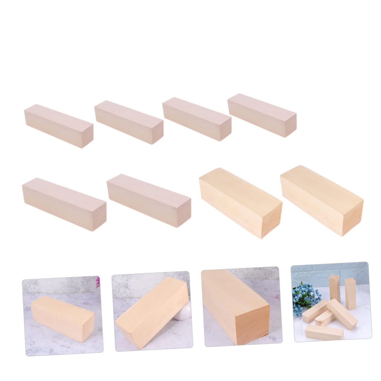 Veemoon 8 Pezzi Blocchi di Legno Naturale per Artigianato Fai da Te di Tavole in Legno Non Trattato per Intaglio e Progetti Creativi Dimensioni Miste Superficie Liscia e Sicura per Adulti