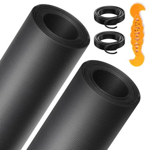 2PACK MAGZO Window&Door Screen Replacement Kit, 48\'\'W x 99\'\'L, with Retainer Spline (Total 65.6 FT) and Press-Fit Roller Tool, Scratch-Proof Polyester, Net Roll Repair for Sliding/House Windows, Black