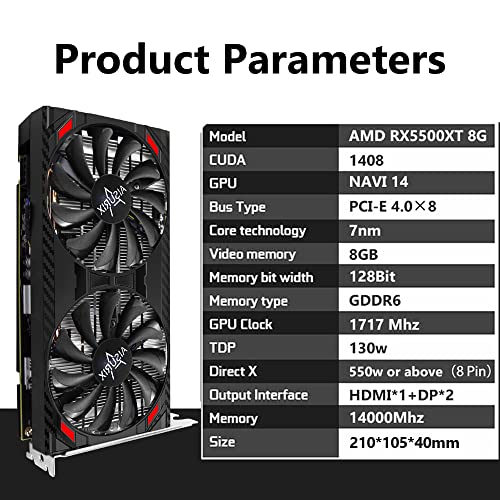 Aisurix Radeon Rx 5500 Xt 8Gb Gddr6 Graphics Card,128 Bit, 2Xdp, Hdmi, Pci Express 4.0X8, 8Pin With Fan Intelligent System,Gaming Pc Computer Video Cards With 2X Displayport +1X Hdmi (Style 2) #TOP1