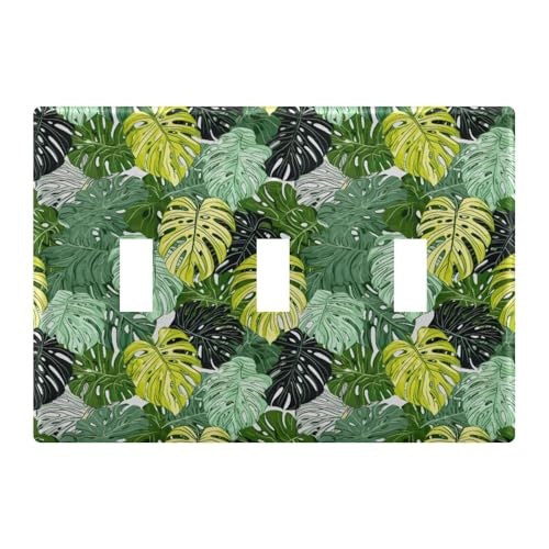 Light Switch Cover Palm Leaves Wall Plates for Electrical Outlets 3 Gang 202a9004