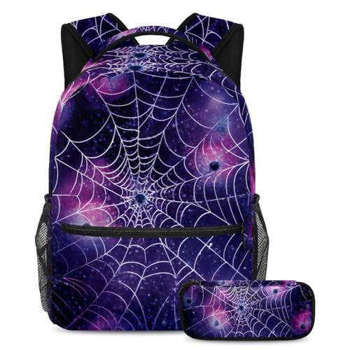 Sac à dos toile d'araignée violette 2 pièces avec trousse école ado