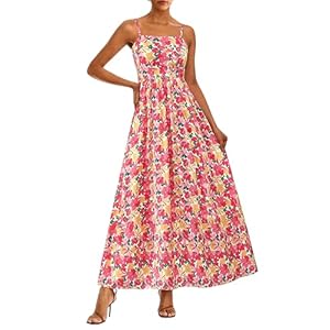 PRETTYGARDEN Women Summer Maxi Dresses 2026 Spaghetti Strap Boho Floral Striped Wedding Guest Beach Vacation Flowy Long Dress