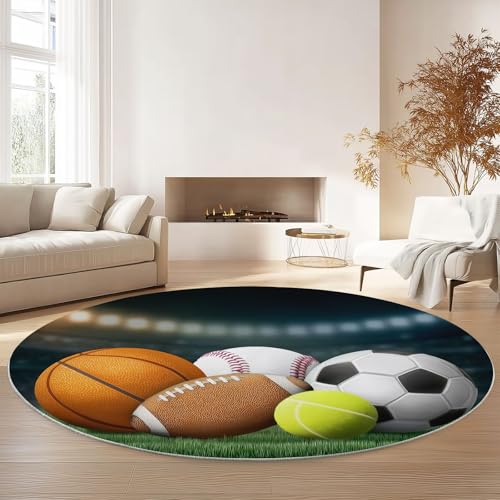 Tapis salon rond antidérapant et lavable en machine style sport 120cm