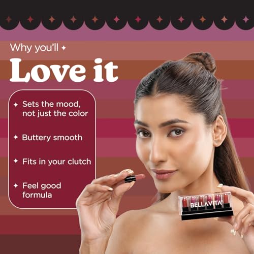 Image of BELLAVITA POUT POPS - A Dozen Secrets | Set of 12 Mini Bullet Lipsticks | BellamoodTech Fragrance | Bold Reds, Nudes & Browns | Creamy, Silky Texture | Long-Lasting, Blendable & Buildable | Travel-Friendly Lipsticks | FDA-Approved, USA Formula | Hydrating, Lightweight Lip Makeup | All Skin Types | 16.8g