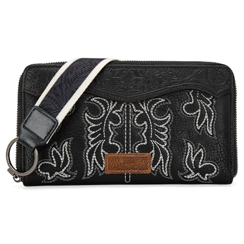 Image of Wrangler Wristlet Wallets Western Wallet for Women Floral Tooled Womens Wallet Boot Stitch Purses
