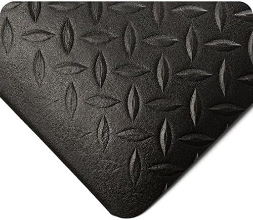 Wearwell Diamond-Plate Tuf Sponge Anti-Fatigue Workstation Mat - Black. 3' W x 5' L x 1/2" Thickness. PVC Vinyl Sponge. Safety Rounded Edges. Light Industrial Applications (452.12x3x5BK)