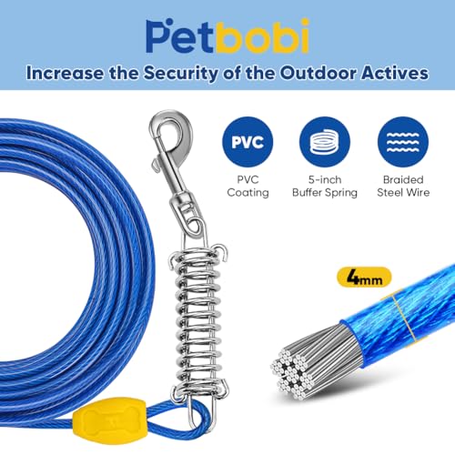 Petbobi Dog Tie-Out Cable and Stake - 30ft Heavy Duty Cable with Spring, No Tangle, 16in Ground Stake, Ideal for Yard, Camping and Beach, Suitable for Small Medium Large Dogs Up to 120 lbs, Blue - Image 3