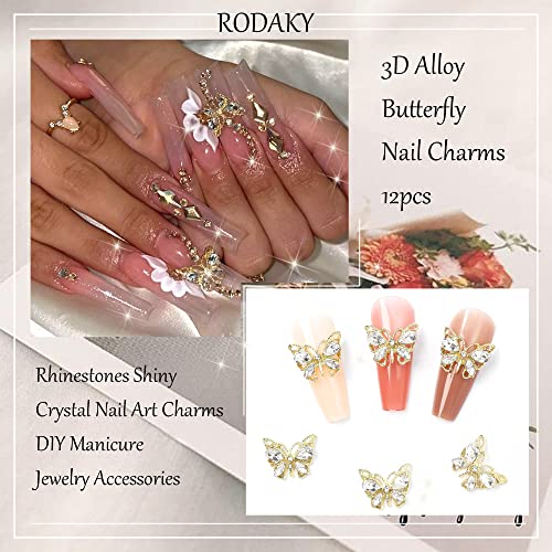 Rodaky 3D Gold Butterfly Nail Art Charms 10Pcs Metal Alloy Butterflies Nail Art Gems Shiny Crystal Rhinestones For Nails Diy Manicure Jewelry Accessories Women Nail Supplies #TOP1