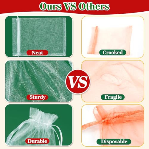 Image of Sukh White Organza Bags 6 inchx9 inch - 100pcs Large Sheer Mesh Drawstring Bags for Jewelry, Soap, Fruits, Candy, Small Gift Bag for Weddings, Valentine's Day, Mother's Day, Halloween, Thanksgiving, Christmas