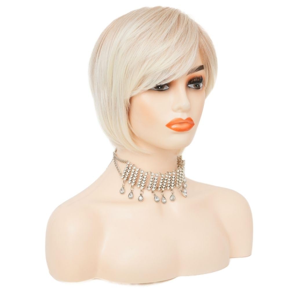 Siudus Blonde Bob Wigs for Women Short Straight Side Part Synthetic Layered Hair Wig for Daily Party Use, Medium - Image 3